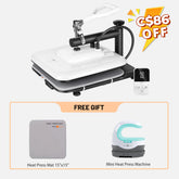[⚡Flash Deal] HTVRONT Manual Heat Press Machine 15" x 15" 110V - (2 Colors) & Free Mini Heat Press